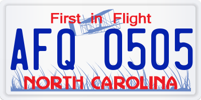 NC license plate AFQ0505