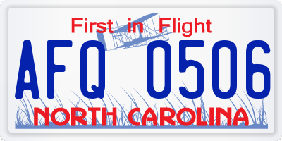 NC license plate AFQ0506