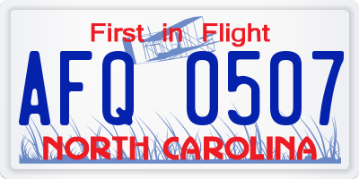 NC license plate AFQ0507
