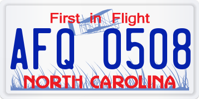 NC license plate AFQ0508