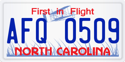 NC license plate AFQ0509