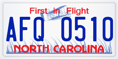 NC license plate AFQ0510