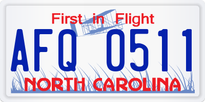 NC license plate AFQ0511