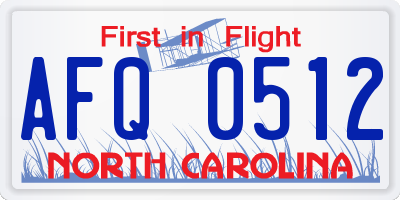 NC license plate AFQ0512