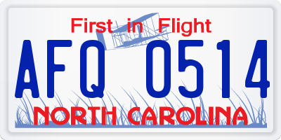 NC license plate AFQ0514