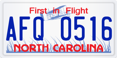 NC license plate AFQ0516