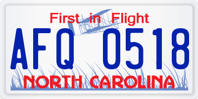 NC license plate AFQ0518