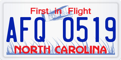 NC license plate AFQ0519