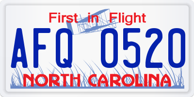 NC license plate AFQ0520