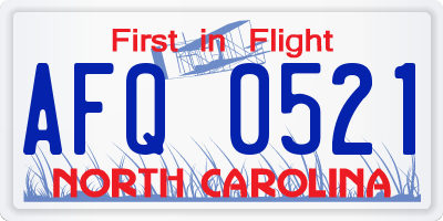 NC license plate AFQ0521