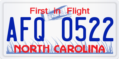 NC license plate AFQ0522
