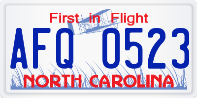 NC license plate AFQ0523