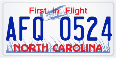 NC license plate AFQ0524