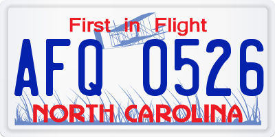 NC license plate AFQ0526