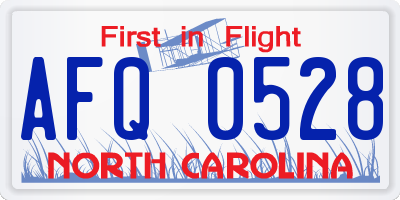 NC license plate AFQ0528
