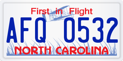 NC license plate AFQ0532