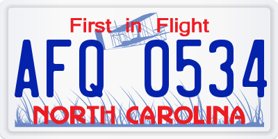 NC license plate AFQ0534