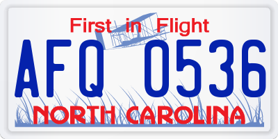 NC license plate AFQ0536