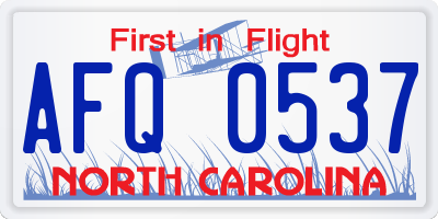 NC license plate AFQ0537