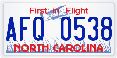 NC license plate AFQ0538