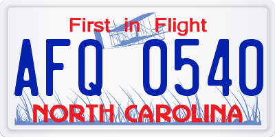 NC license plate AFQ0540