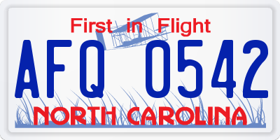 NC license plate AFQ0542