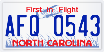 NC license plate AFQ0543
