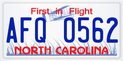 NC license plate AFQ0562