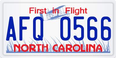 NC license plate AFQ0566