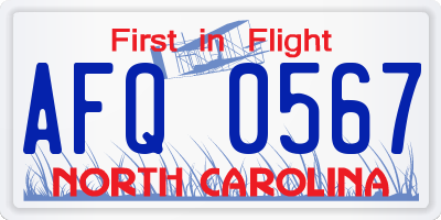 NC license plate AFQ0567