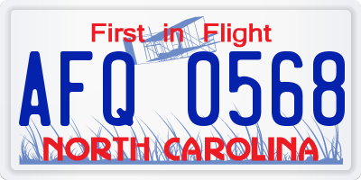 NC license plate AFQ0568