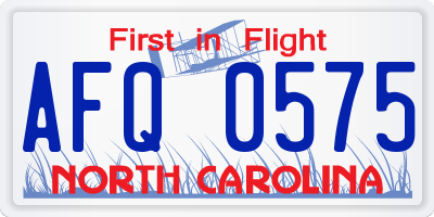NC license plate AFQ0575