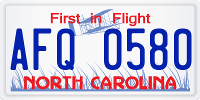 NC license plate AFQ0580