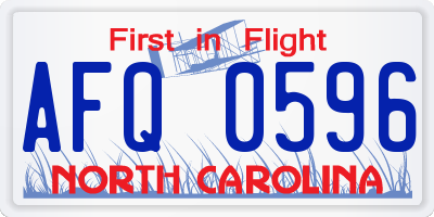 NC license plate AFQ0596