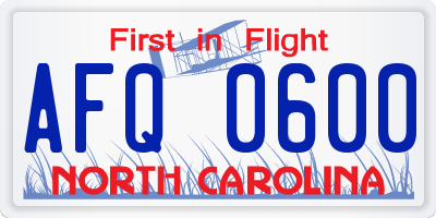 NC license plate AFQ0600