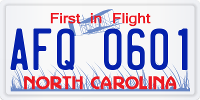 NC license plate AFQ0601