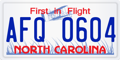 NC license plate AFQ0604