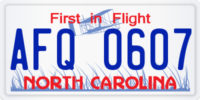 NC license plate AFQ0607