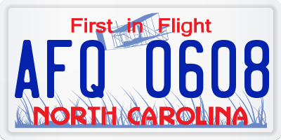 NC license plate AFQ0608