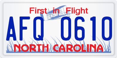 NC license plate AFQ0610