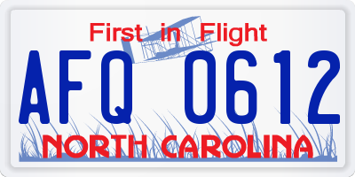 NC license plate AFQ0612