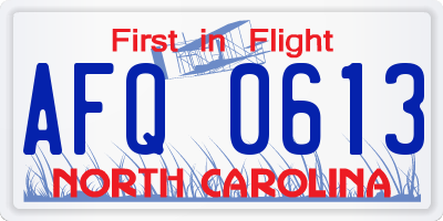 NC license plate AFQ0613