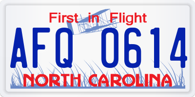 NC license plate AFQ0614