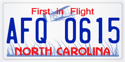 NC license plate AFQ0615