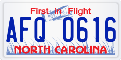 NC license plate AFQ0616
