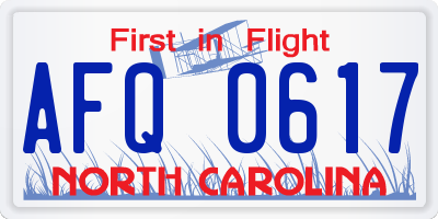 NC license plate AFQ0617