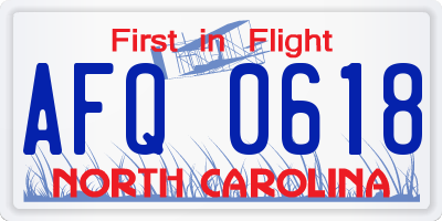 NC license plate AFQ0618