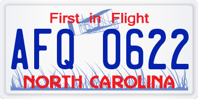 NC license plate AFQ0622