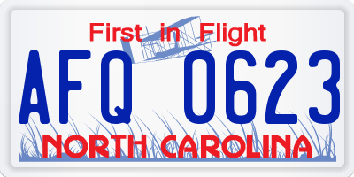 NC license plate AFQ0623