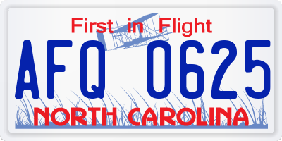 NC license plate AFQ0625